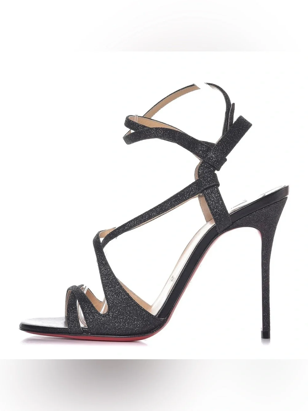 Authentic Christian Louboutin Glitter Audrey Sandals 38 1/2 Black